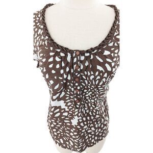 Boden Women Brown Puff Cap Short Sleeve Floral Print Cotton Blouse Size 4